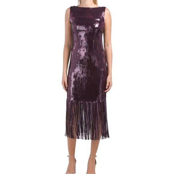 Nanette Lepore Funkytown Sequin Fringe Slip Dress Purple Size 10 New!!.
